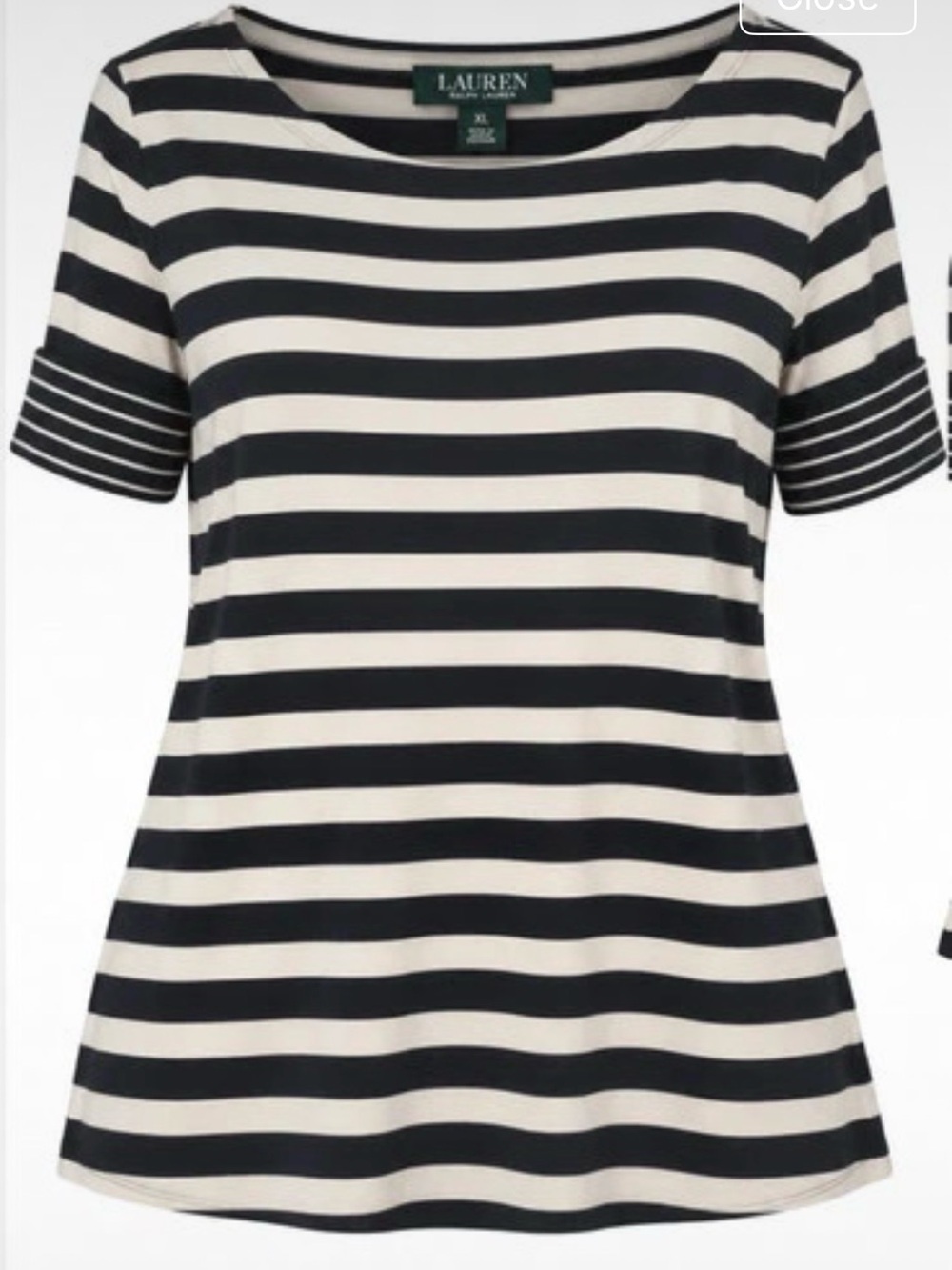 Lauren Ralph Lauren Black and White Striped Short-Sleeve Scoop Neck Tee